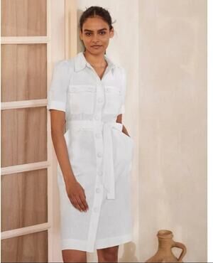 Boden Carrie Linen Shirt Dress White Coastal Breezy Summer Size 12